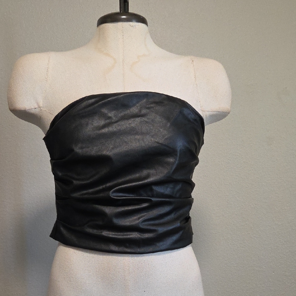 FashionNova Black Strapless Faux Leather Top